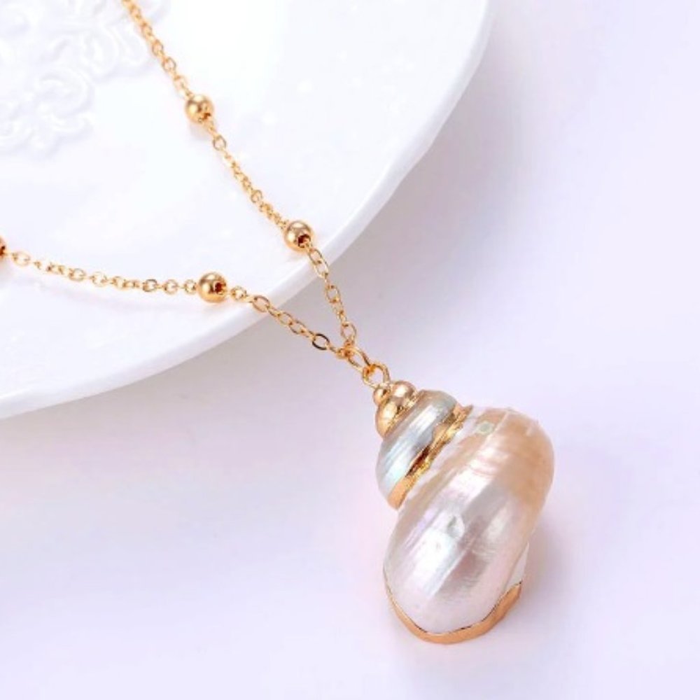 Gold Enhanced Conch Shell Necklace
